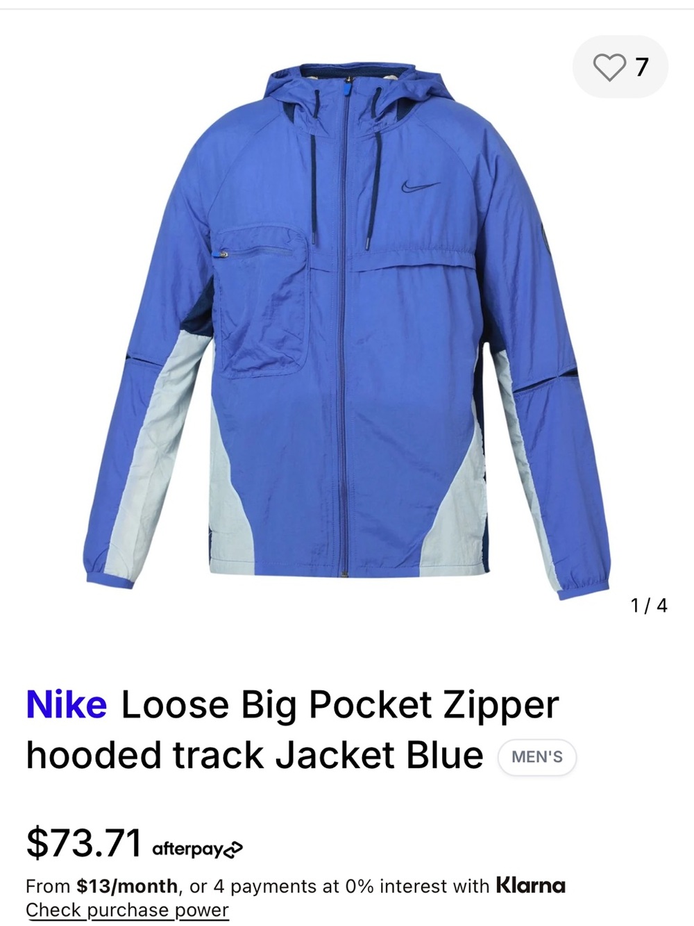 Nike Blue Hooded Windbreaker Size Medium